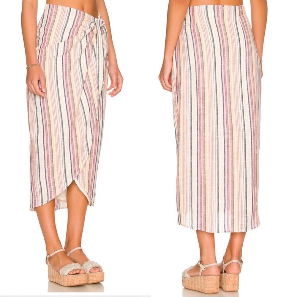 Free People Striped Wrap Midi Skirt